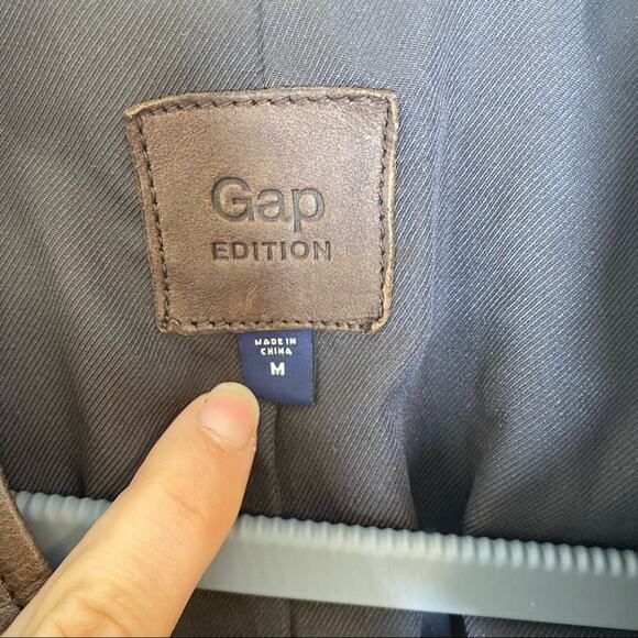 Gap Brown Leather Boucle Tweed Moto Jacket M - Picture 9 of 12